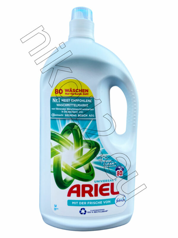 Ariel Universal+ Universalwaschmittel Flüssig Febreze - Течен перилен препарат за бели и цветни тъкани, 80пр, 4л