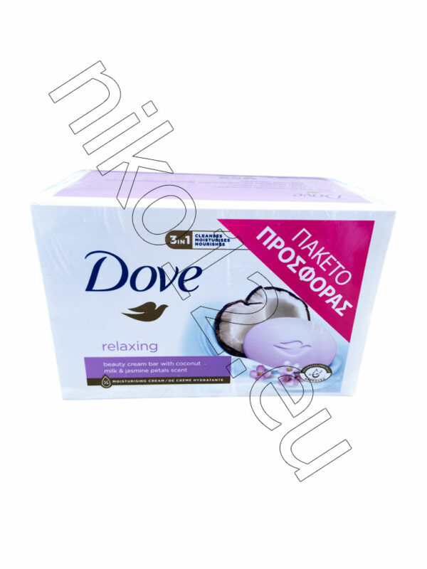 Dove Relaxing - Крем-сапун С кокосово мляко и жасминови цветчета, 4х90гр