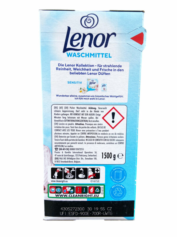 Lenor Pulverwaschmittel Sensitiv  - Висококачествен перилен препарат за хора с чувствителна кожа, 25пр, 1.5кг - Image 3