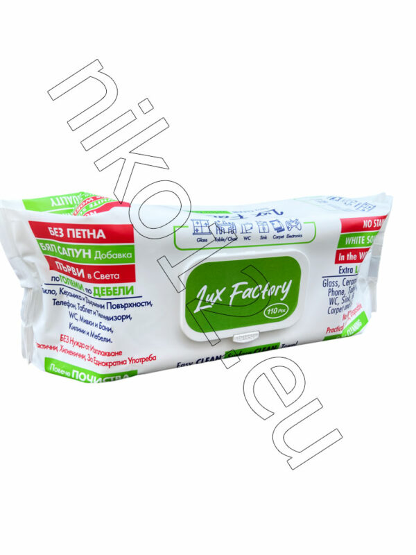 Lux Factory General Cleaning Wipes - Бели мокри кърпи за почистване на повърхности с капак, 110бр