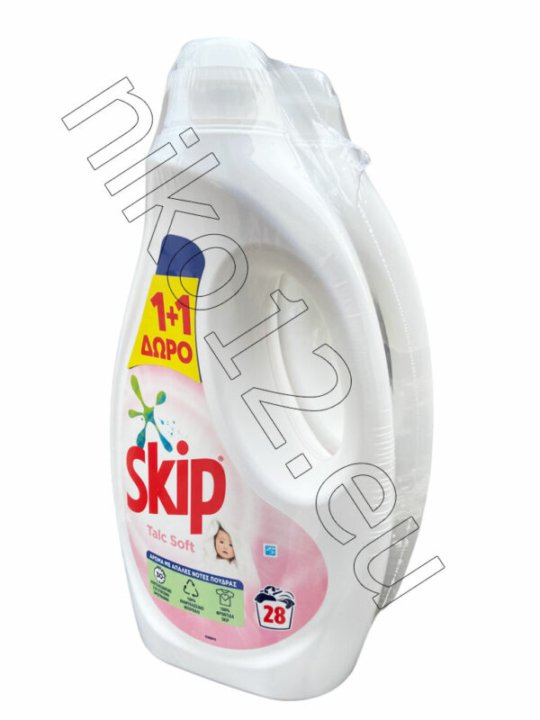 Skip Talc Soft - Течен перилен препарат за бебешки дрехи, 2x28 пр 2x1.4л